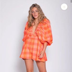 NWT ALICIA JUMPSUIT BIG GINGHAM NEON CORAL